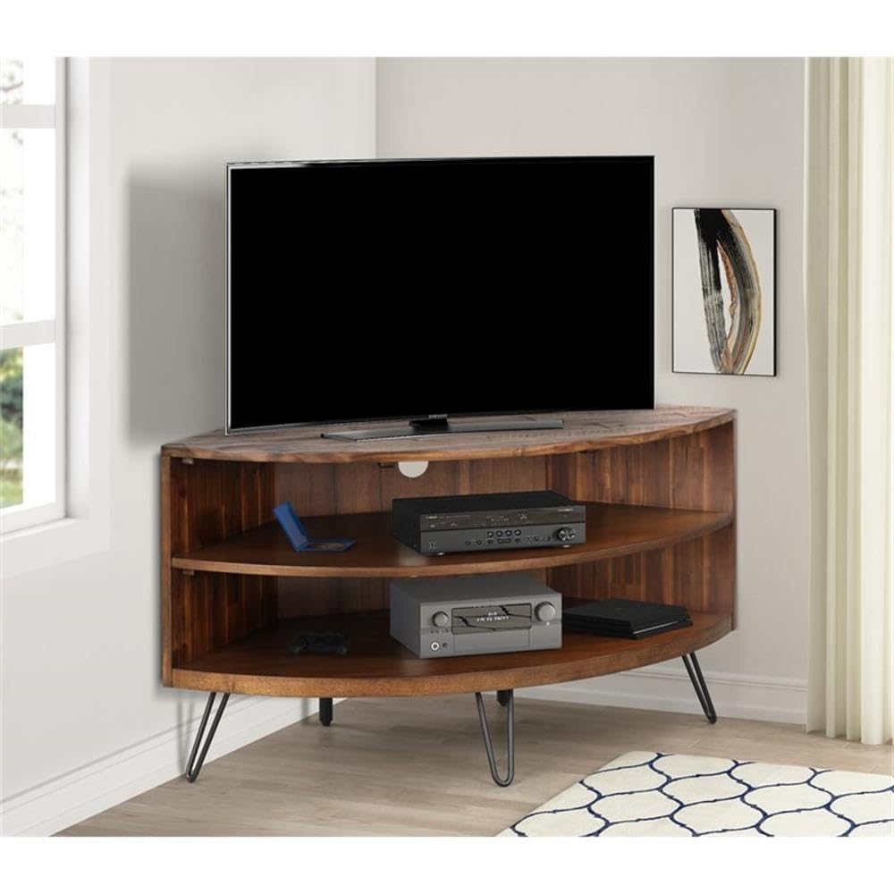 Brown Acacia Wood Corner Media Stand G451933