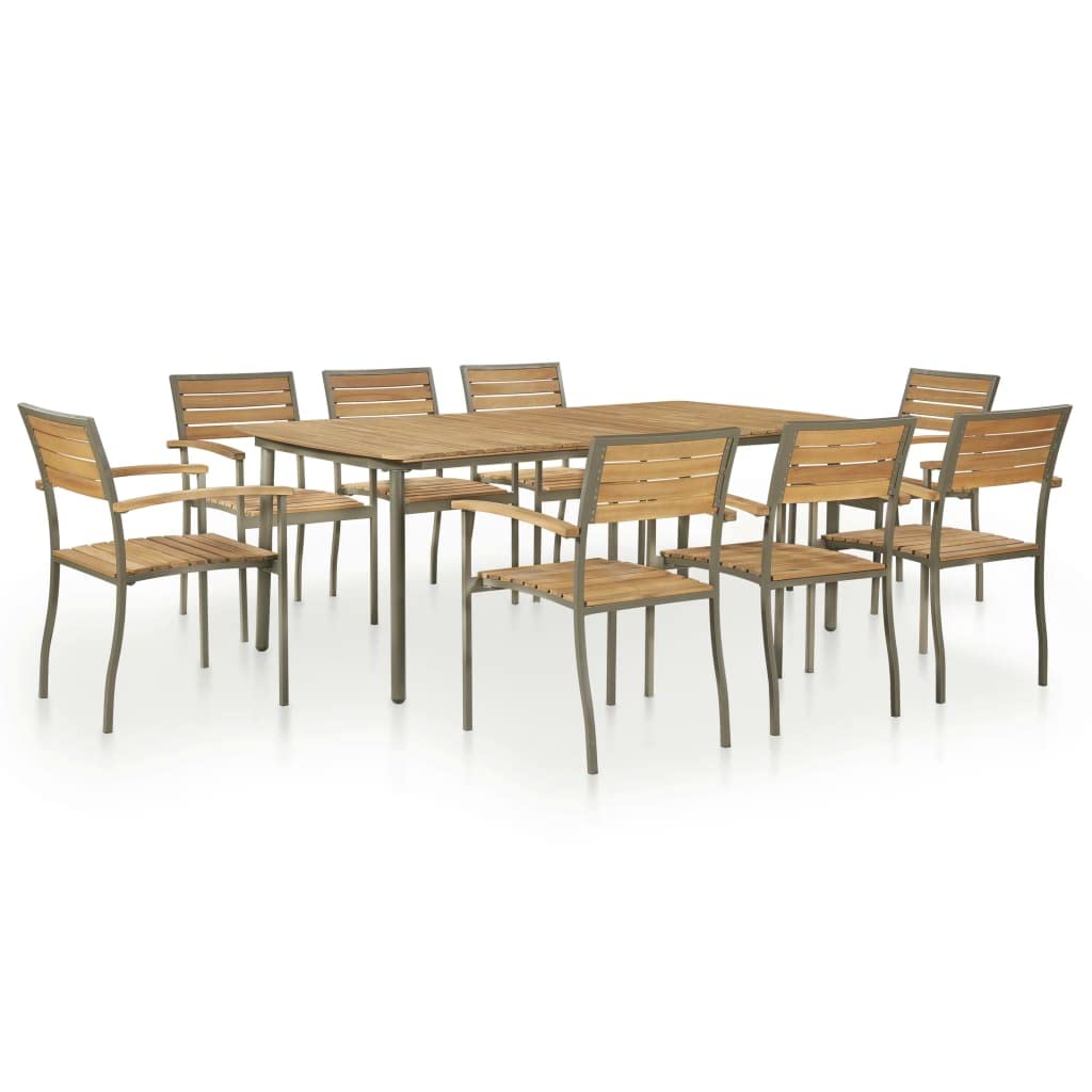 9 Piece Natural Wood and Grey Metal Outdoor Dining Set D787