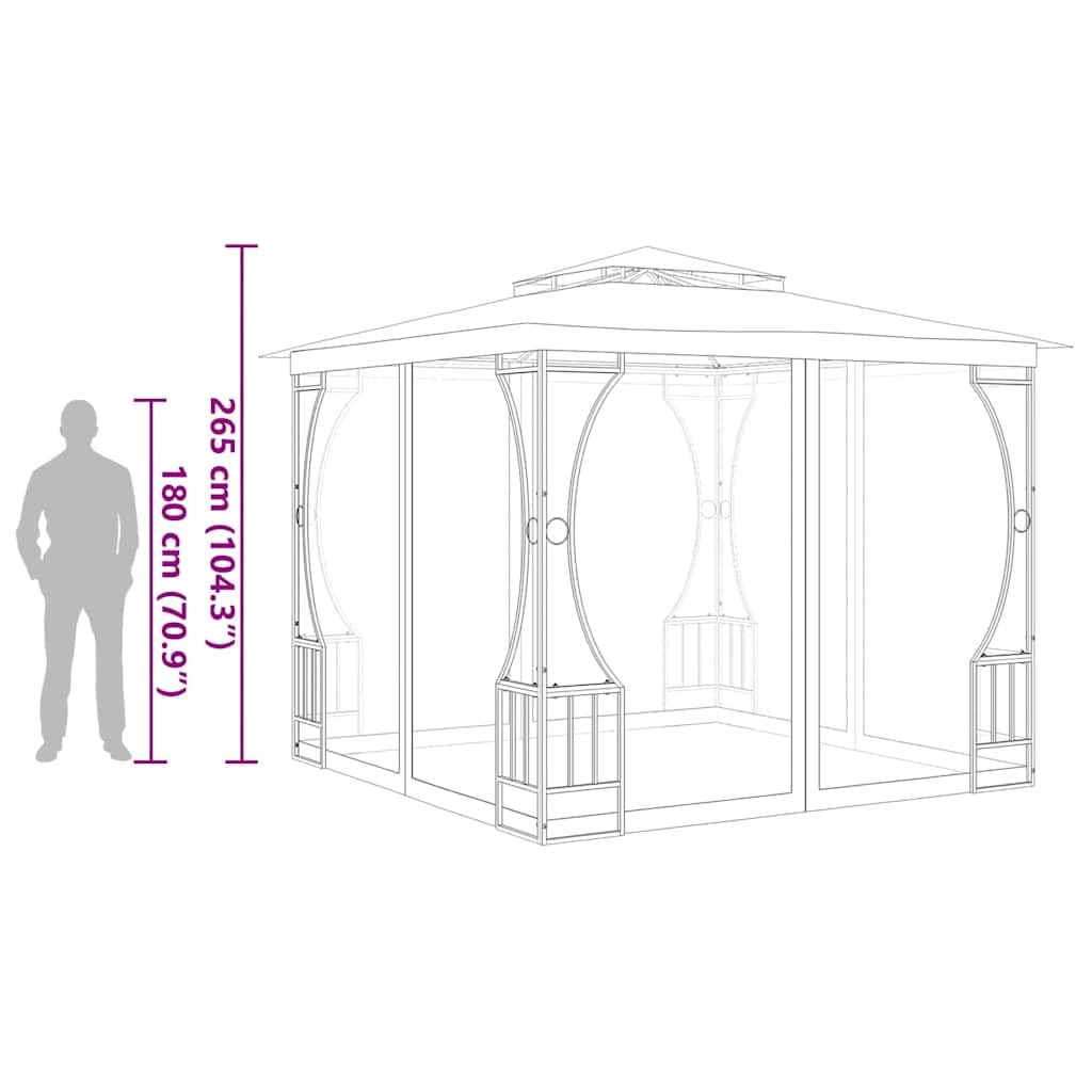 Steel Frame Outdoor Gazebo with Nets 9.8x9.8x8.7 ft, Anthracite Party Tent with Detachable Drapes F113