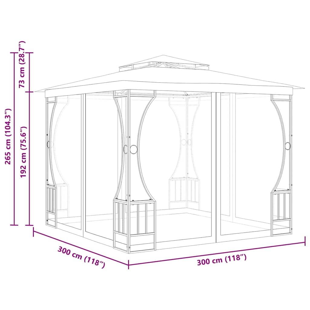Steel Frame Outdoor Gazebo with Nets 9.8x9.8x8.7 ft, Anthracite Party Tent with Detachable Drapes F113