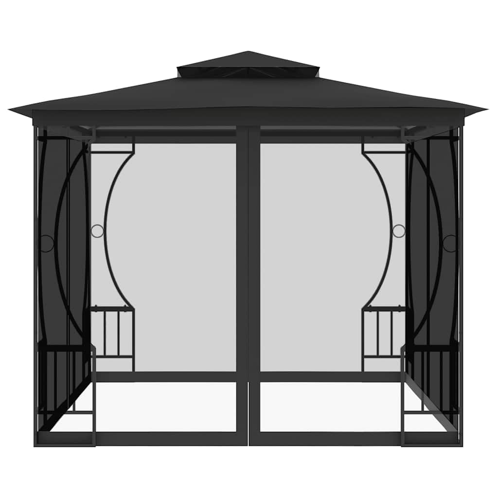 Steel Frame Outdoor Gazebo with Nets 9.8x9.8x8.7 ft, Anthracite Party Tent with Detachable Drapes F113