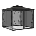 Steel Frame Outdoor Gazebo with Nets 9.8x9.8x8.7 ft, Anthracite Party Tent with Detachable Drapes F113