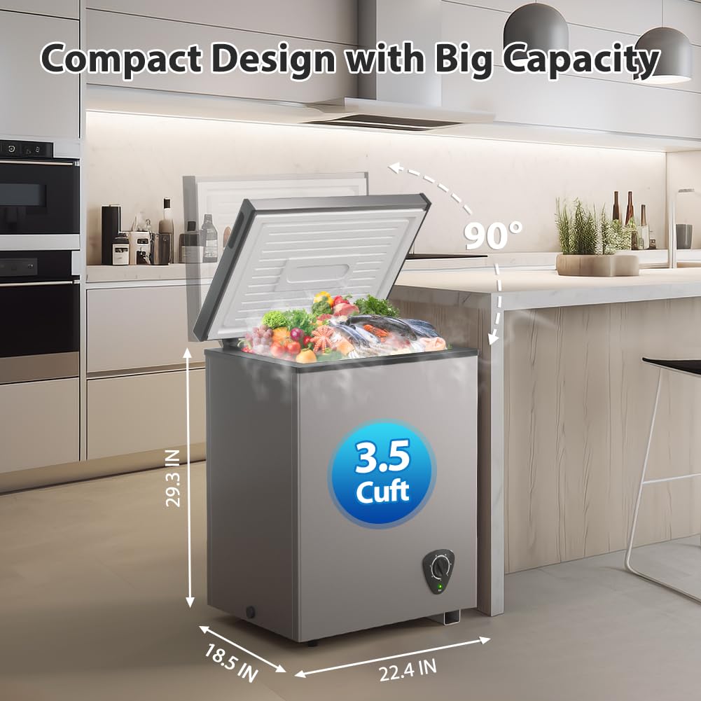 3.5 Cubic Feet Grey Chest Freezer with Removable Basket S693
