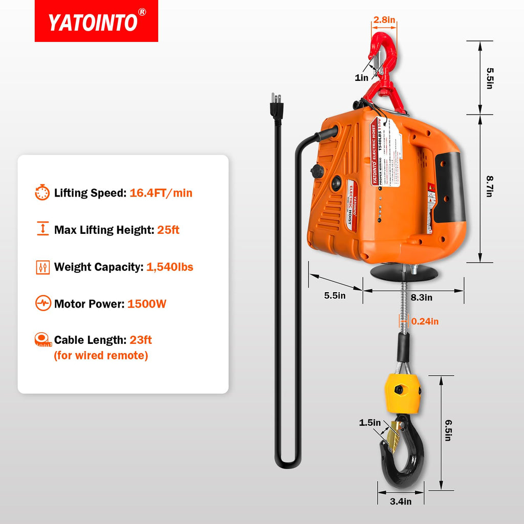 3-in-1 Electric Hoist Winch 1540 lbs 120V with Remote I75282
