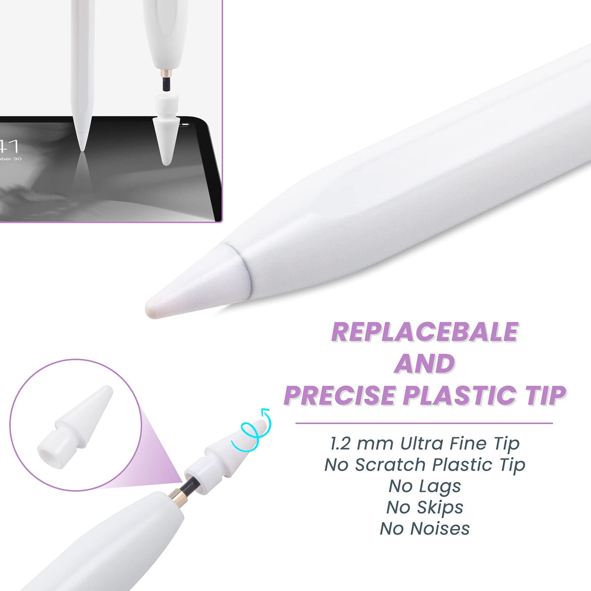 White Stylus Pen for iPad with Palm Rejection and Tilt Sensitive R1009