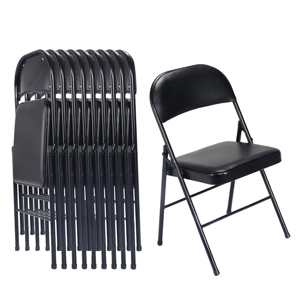 Black Folding Chairs with Padded Seats, 10 Pack L51445