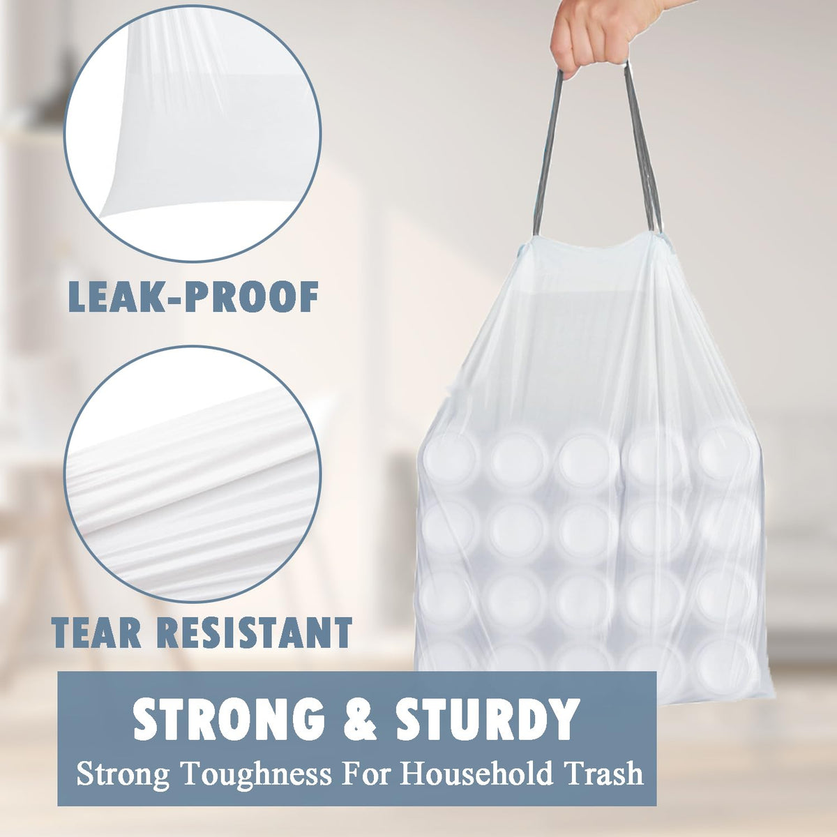 4 Gallon Drawstring Trash Bags 57 Count White B18215