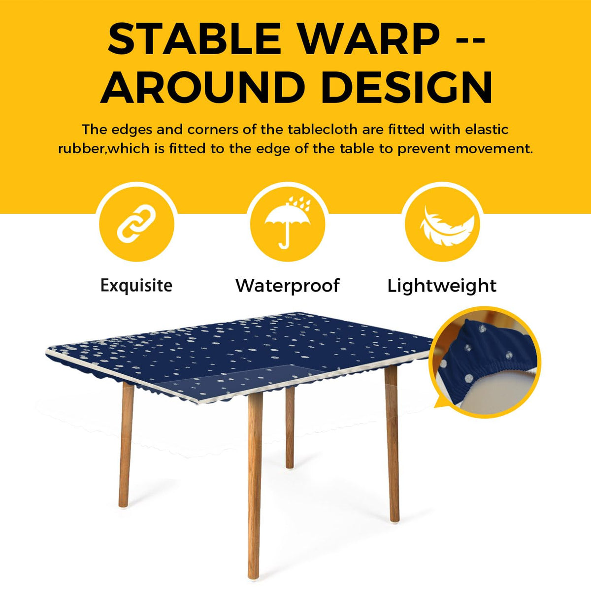 Silver Speckle Fitted Rectangle Tablecloth 32" x 72" Navy Blue Elastic Waterproof Table Cover P275406