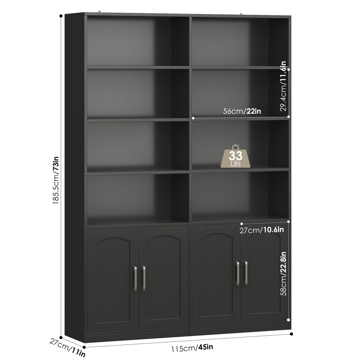 Double Wide Bookshelf and Bookcase with Doors I464