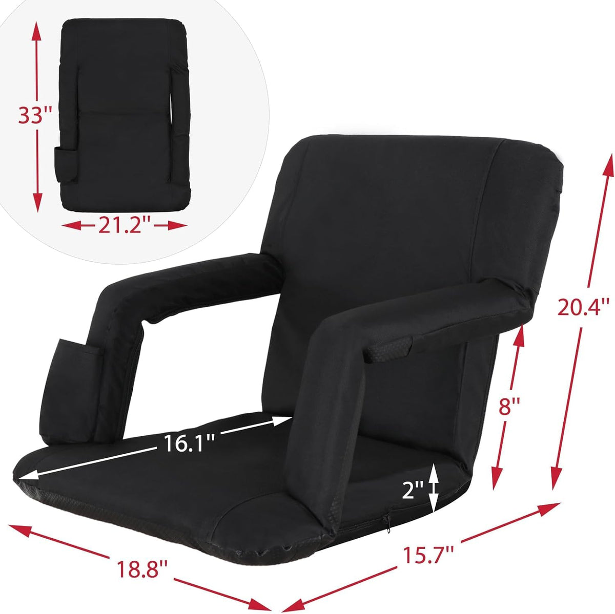 21" 25" Wide Padded Stadium Seat Chair with Back Support and Arms Q406