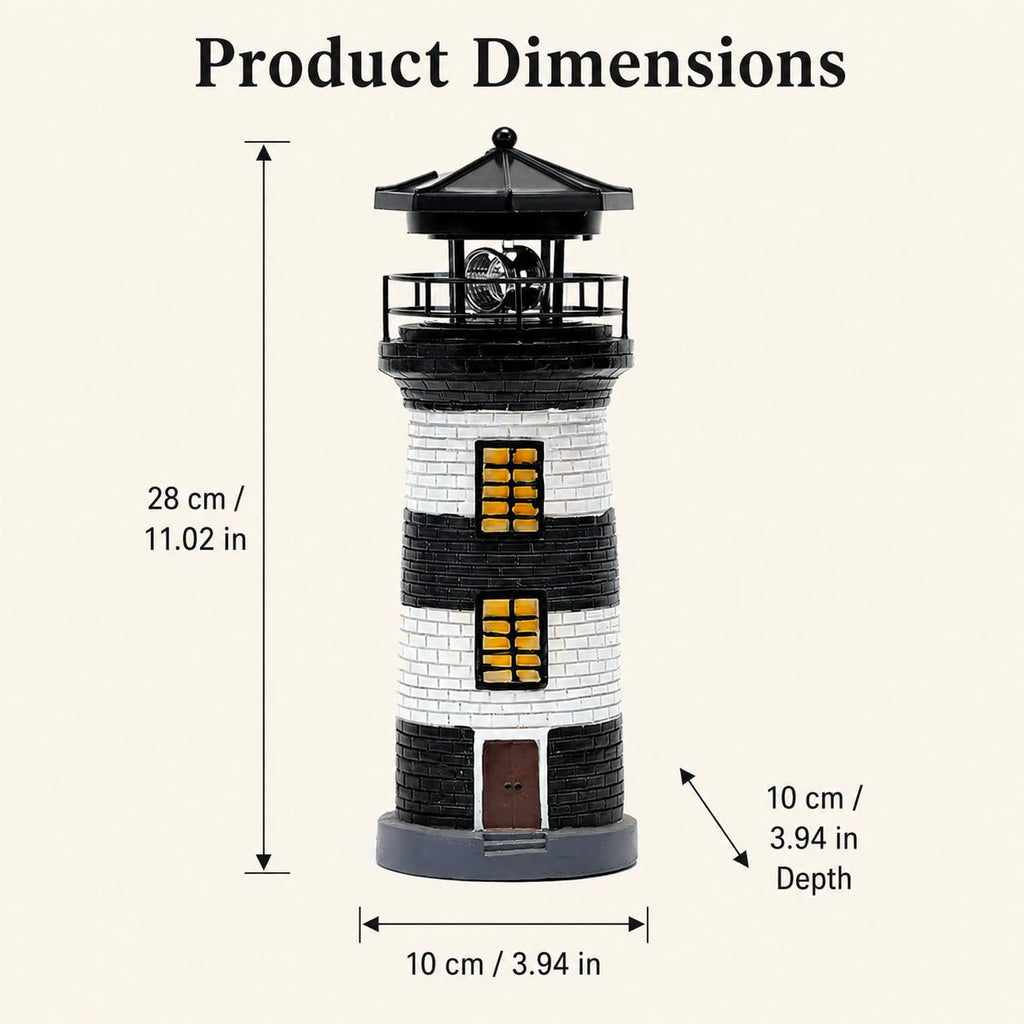 Solar Lighthouse Garden Light, Resin Outdoor Lighthouse Ornament with Rotating LED Beacon L126
