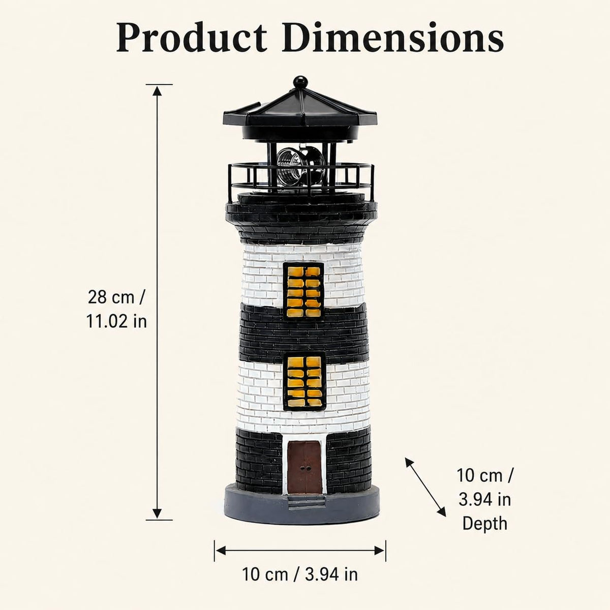 Solar Lighthouse Garden Light, Resin Outdoor Lighthouse Ornament with Rotating LED Beacon L126