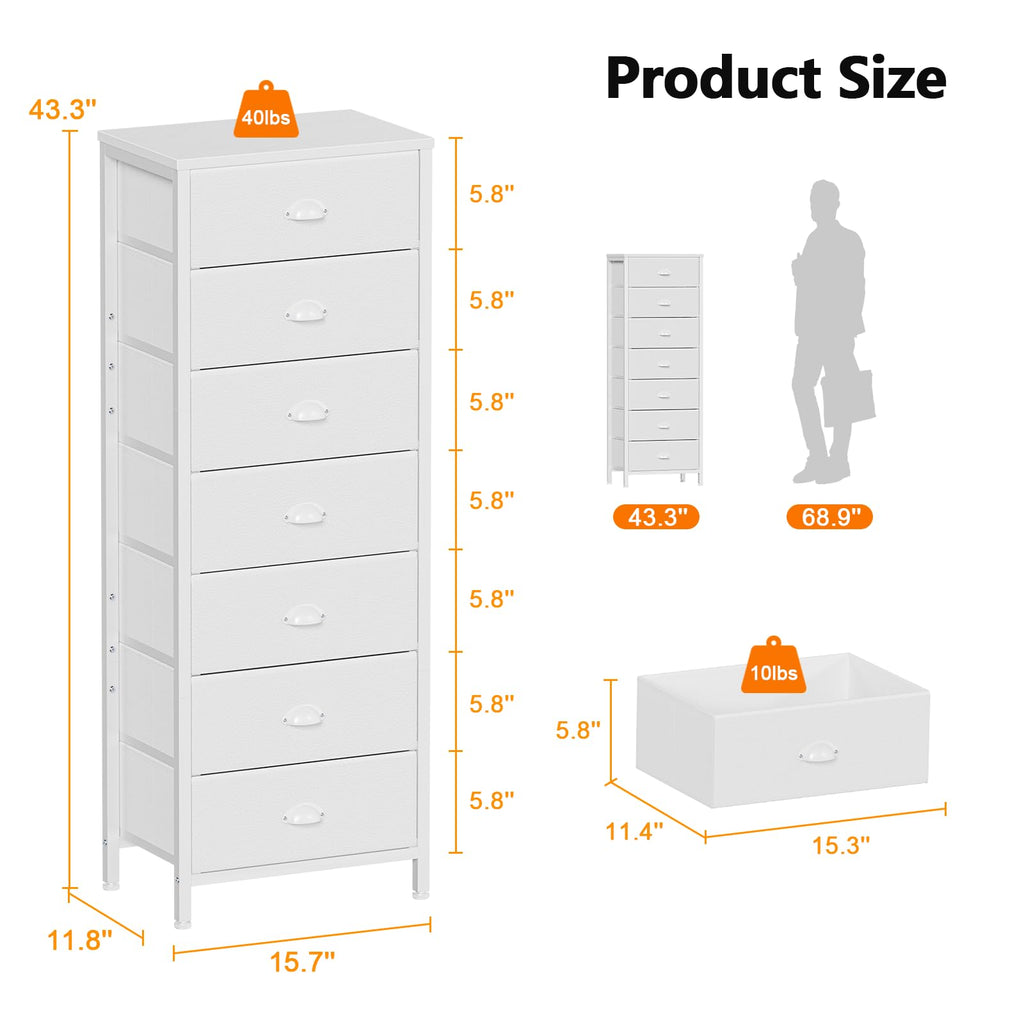 White Tall Dresser with Fabric Drawer N170