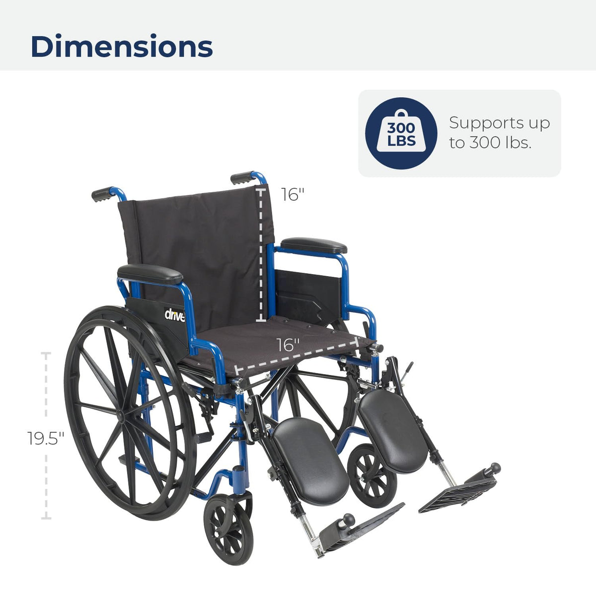 Blue Streak Foldable Wheelchair with Leg Rests Q253