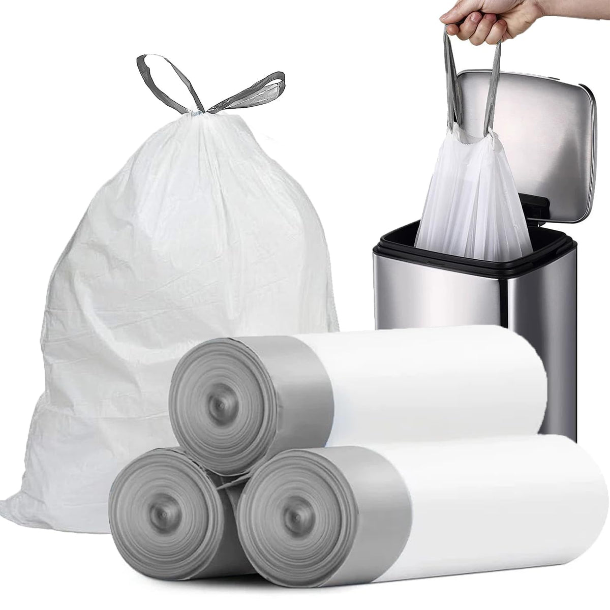 4 Gallon Drawstring Trash Bags 57 Count White B18215