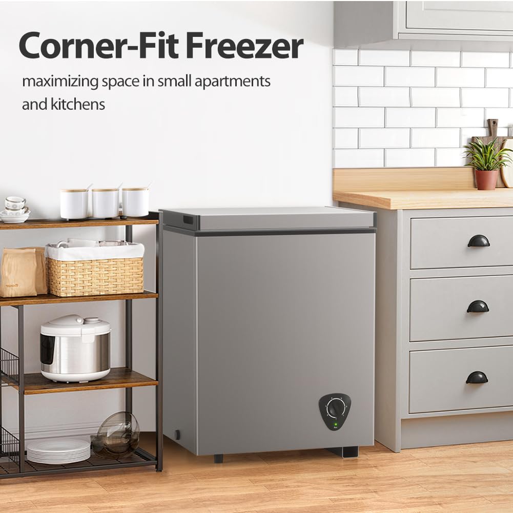 3.5 Cubic Feet Grey Chest Freezer with Removable Basket S693