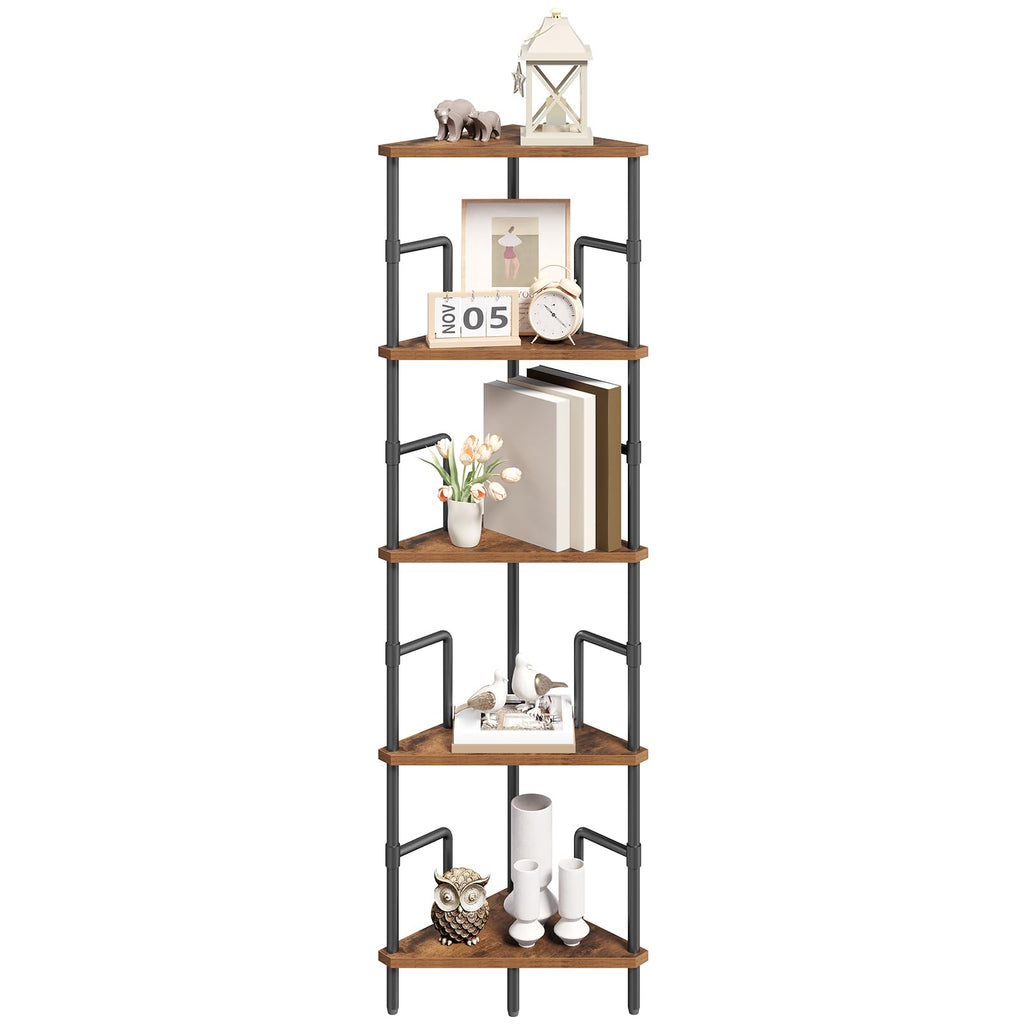 5-Tier Tall Corner Bookshelf with Metal Frame S5732