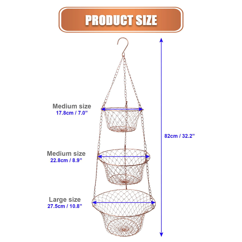 3 Tier Heavy Duty Wire Fruit and Vegetable Basket with Hooks B662240