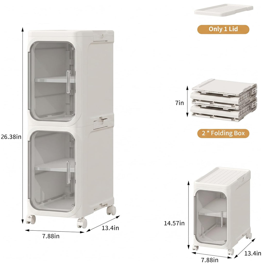 Narrow Slim 2-Tier White Bathroom Storage Cabinet with Wheels F733