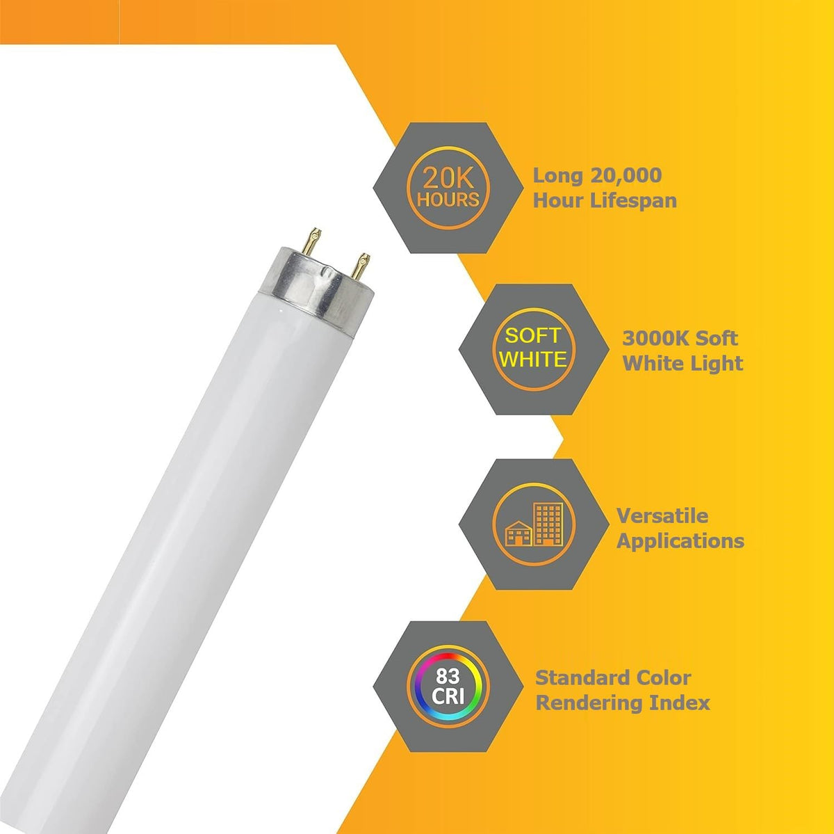 25W 2300 Lumen 3000K Soft White T8 Fluorescent Tube Light Bulb Pack of 30 U51366