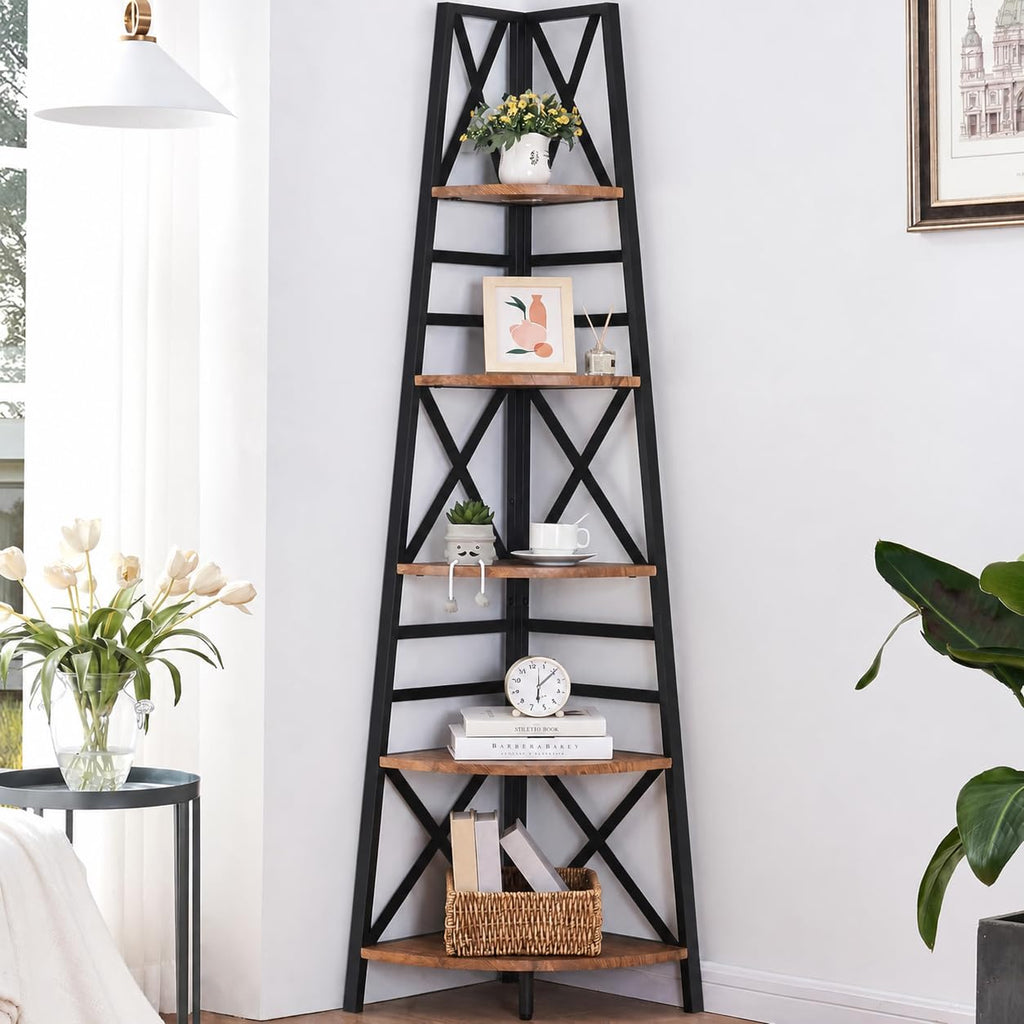 5 Tier 72 Inch Tall Corner Bookshelf M125