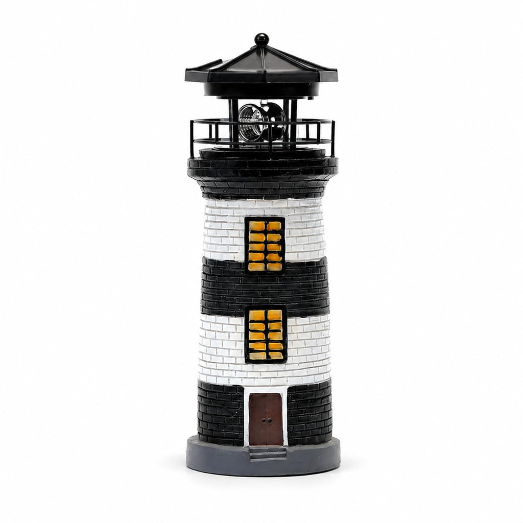 Solar Lighthouse Garden Light, Resin Outdoor Lighthouse Ornament with Rotating LED Beacon L126