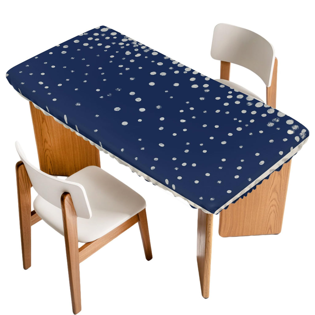 Silver Speckle Fitted Rectangle Tablecloth 32" x 72" Navy Blue Elastic Waterproof Table Cover P275406