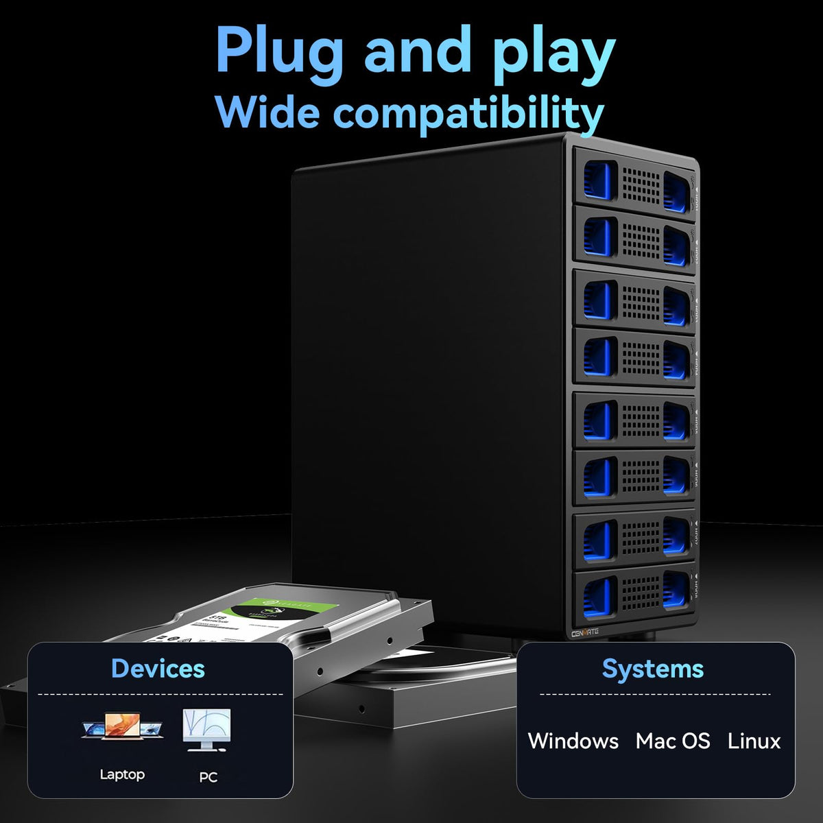 Aluminum 8 Bay Hard Drive Enclosure with Cooling Fan X226196
