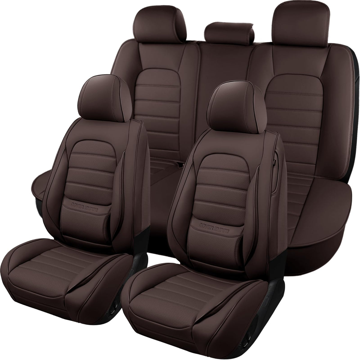 Brown Faux Leather Car Seat Covers Full Set G55043