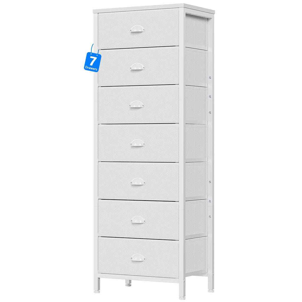 White Tall Dresser with Fabric Drawer N170