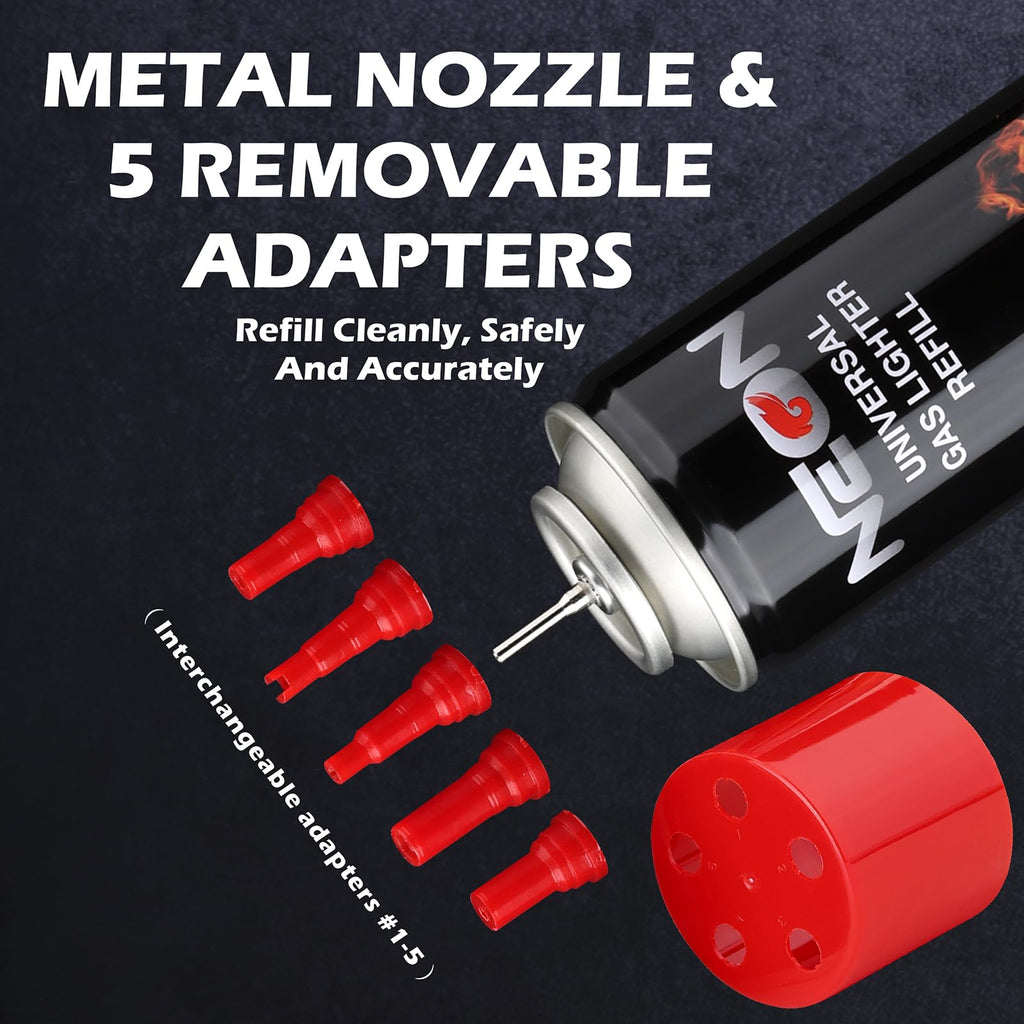 300ml Butane Fuel Refill with Metal Nozzle & 5 Adapters, 12 Cans G467136