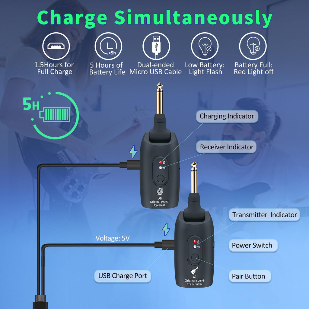 Wireless Guitar System 2.4GHz Transmitter and Receiver Black M8840