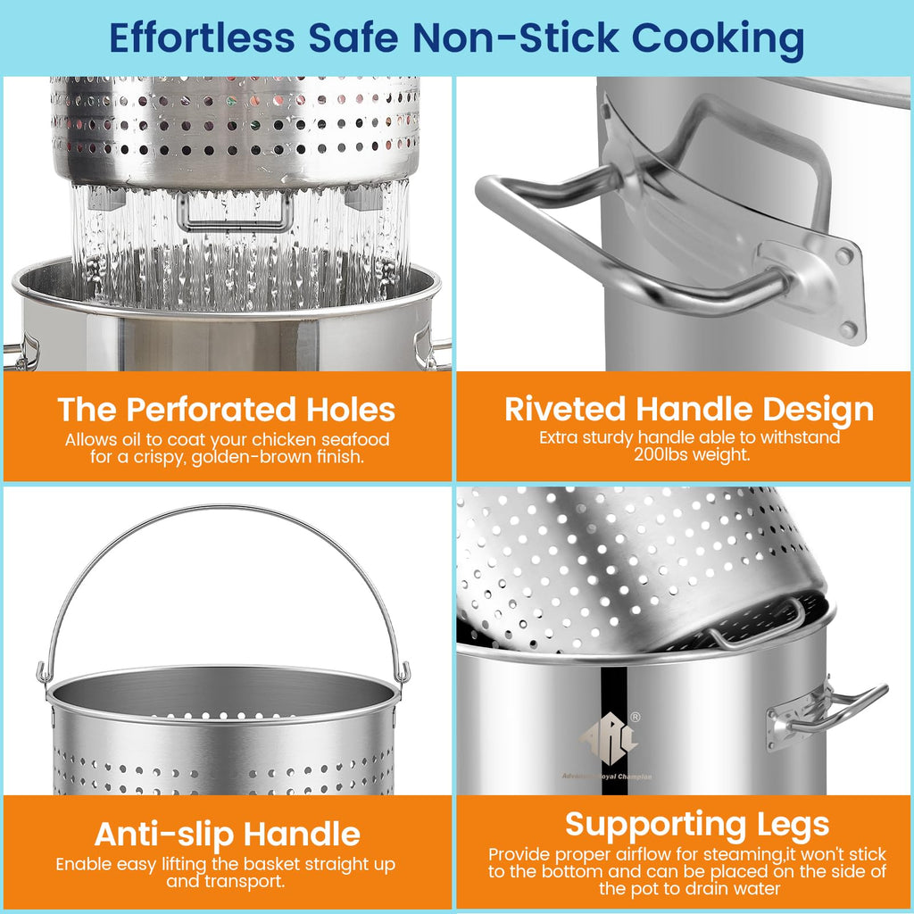 64QT Stainless Steel Stockpot with Basket T3956