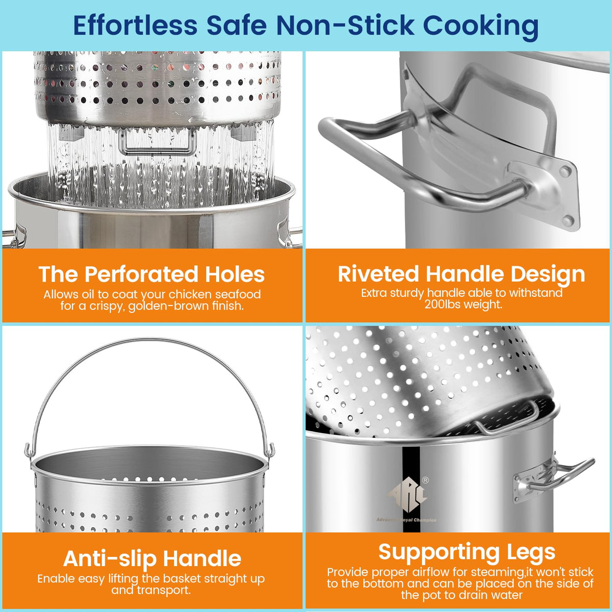 64QT Stainless Steel Stockpot with Basket T3956