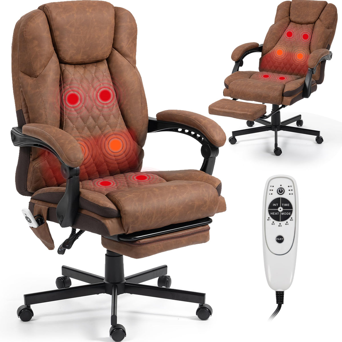 Brown PU Leather Massage Office Chair with Foot Rest Q889144