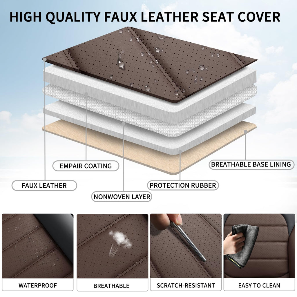 Brown Faux Leather Car Seat Covers Full Set G55043