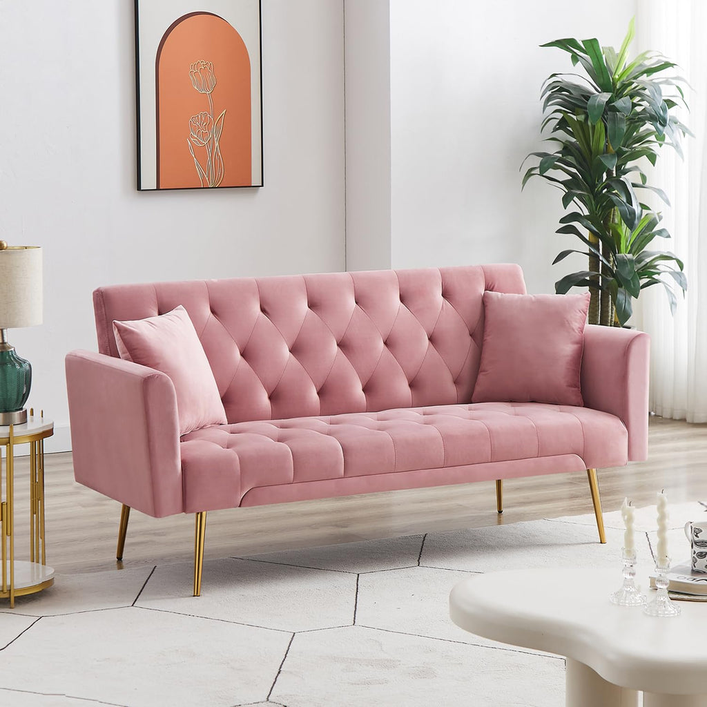 Modern Velvet Sofa Bed Futon with 2 Pillows N571