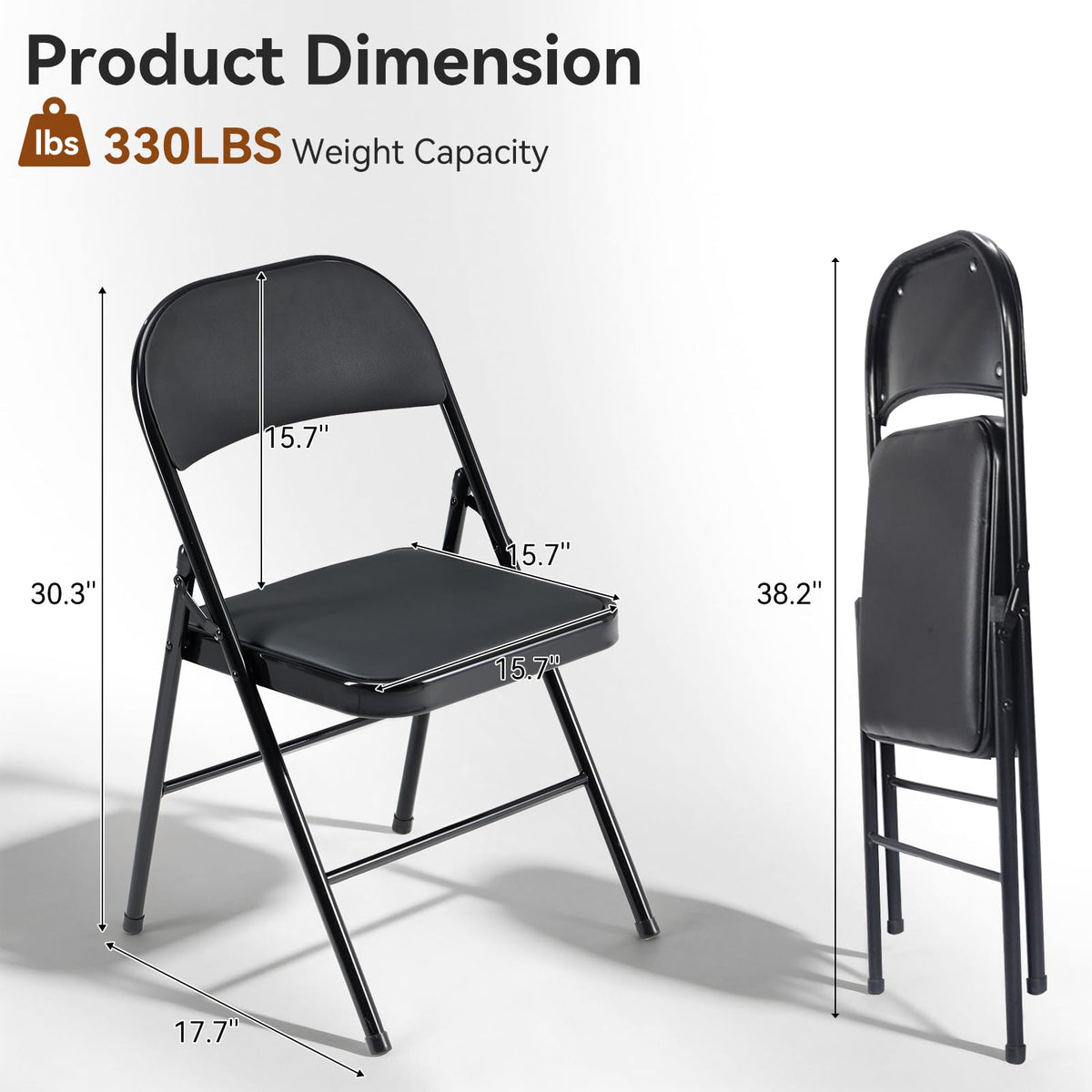 Black Folding Chairs with Padded Seats, 10 Pack L51445