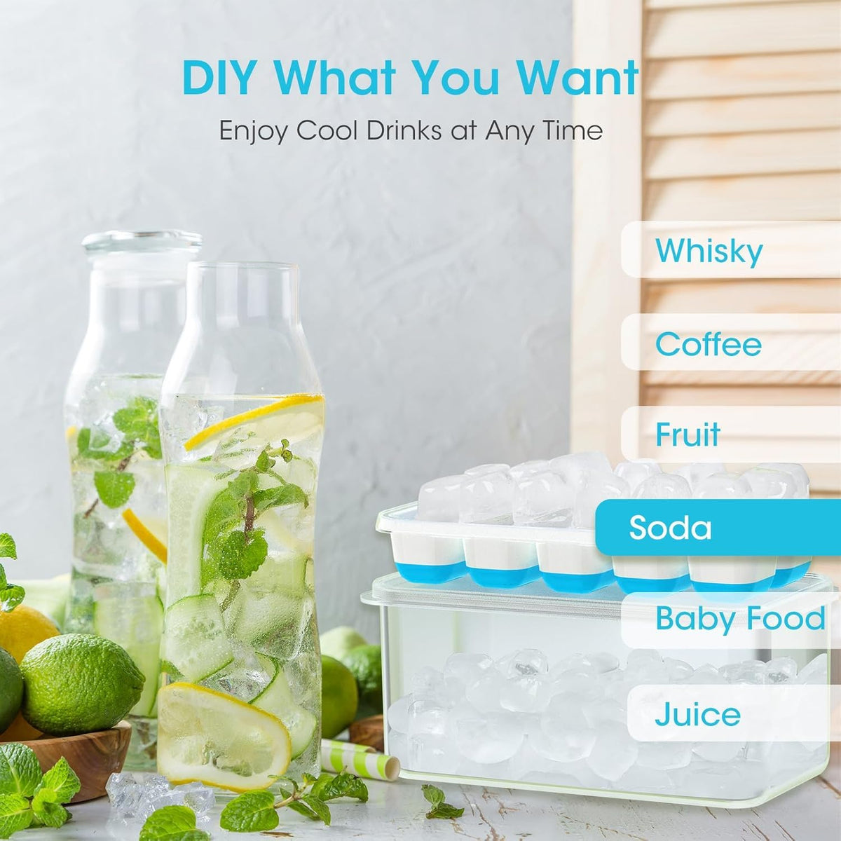 Ice Cube Tray with Lid and Bin, 4 Pack T426