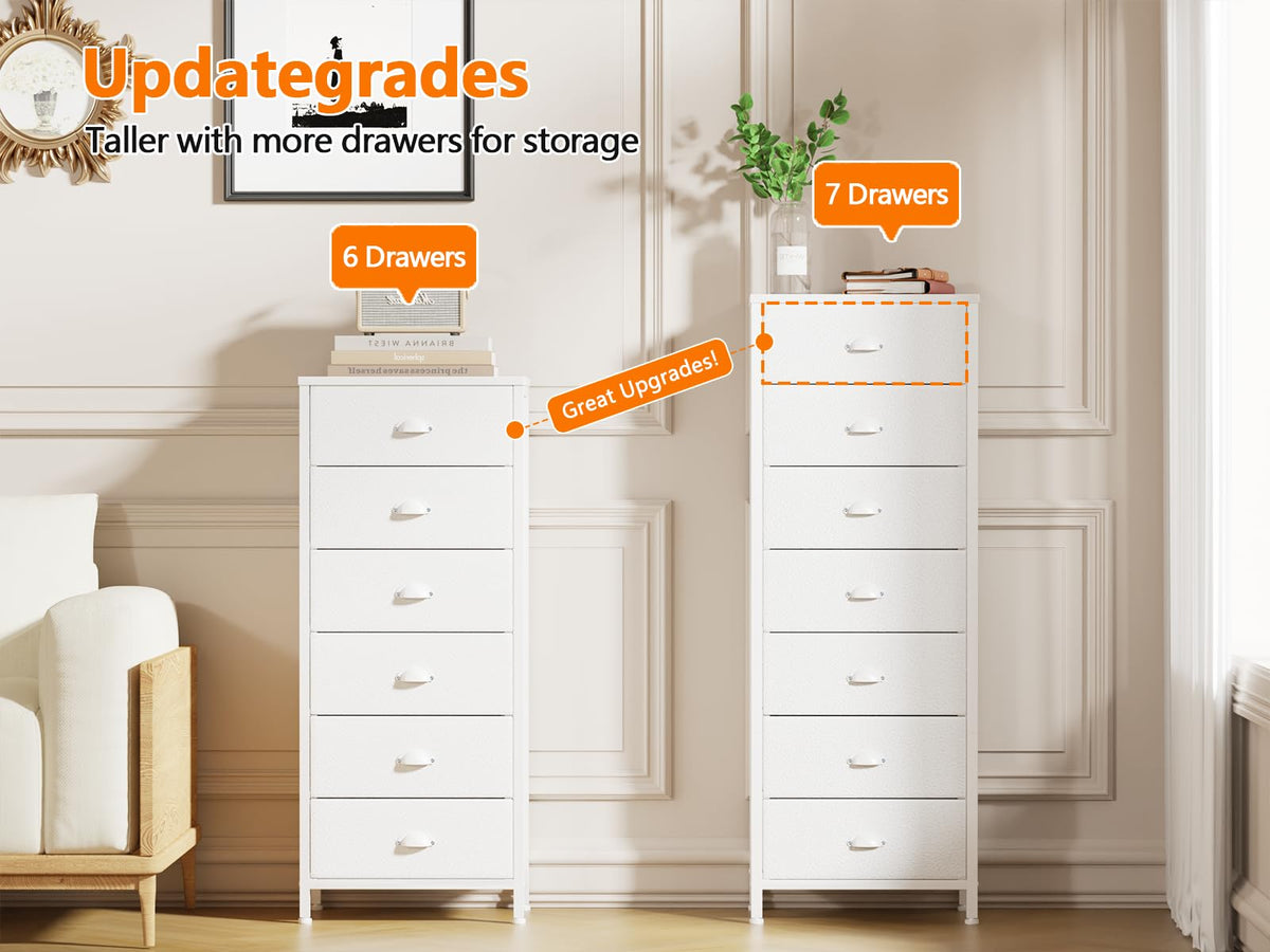 White Tall Dresser with Fabric Drawer N170