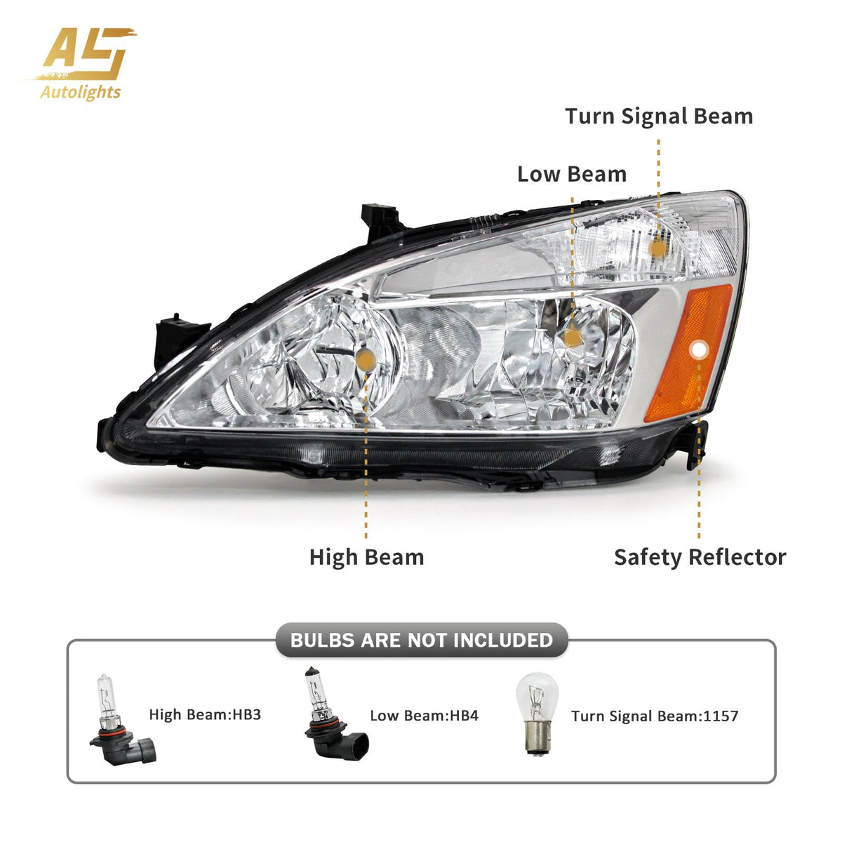 Headlight Assembly for 2003-2007 Honda Accord Chrome Housing Amber Reflector Pair G5957