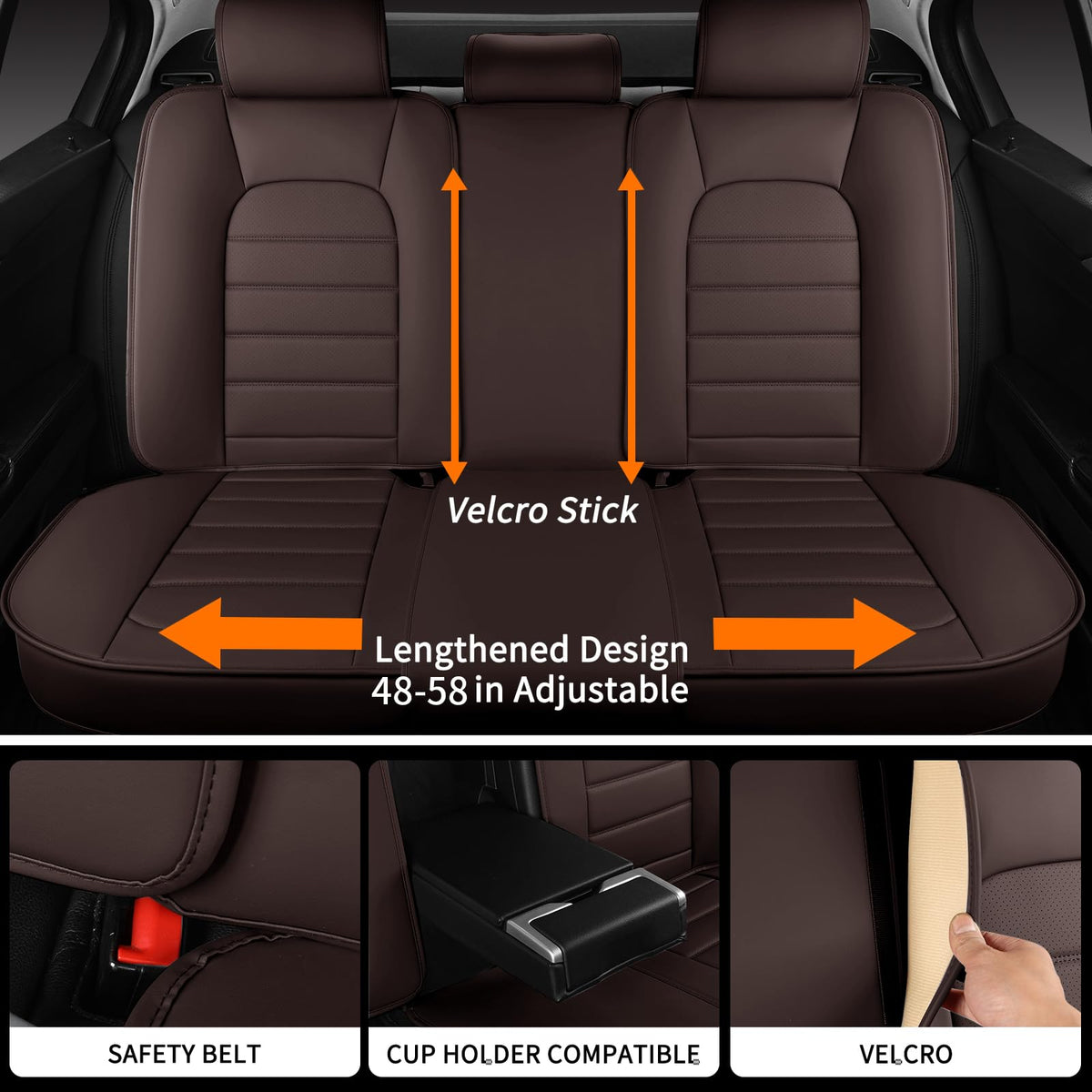 Brown Faux Leather Car Seat Covers Full Set G55043