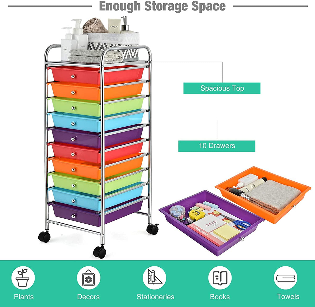 10 Drawer Rolling Storage Cart with Wheels Y584