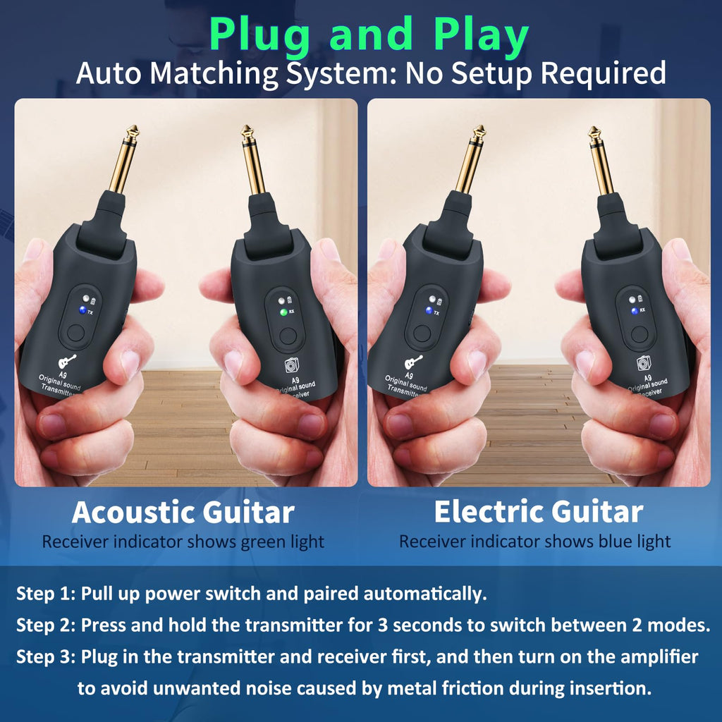 Wireless Guitar System 2.4GHz Transmitter and Receiver Black M8840