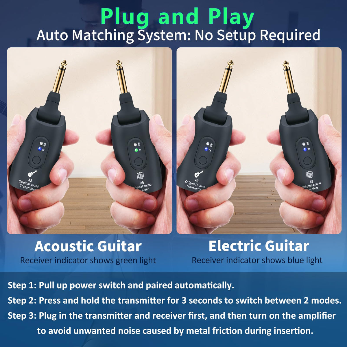 Wireless Guitar System 2.4GHz Transmitter and Receiver Black M8840