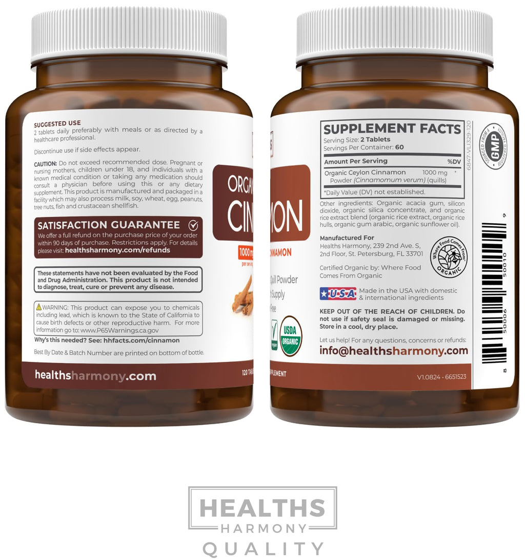USDA Organic Ceylon Cinnamon 1000mg Vegan Non-GMO Supplement D399473