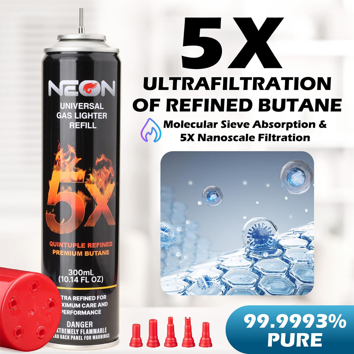300ml Butane Fuel Refill with Metal Nozzle & 5 Adapters, 12 Cans G467136