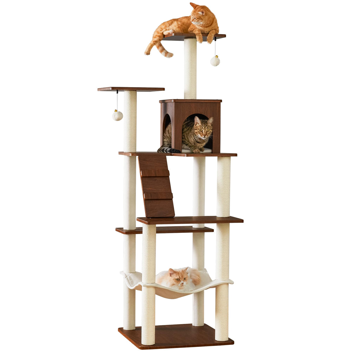70 inch Tall Multi-Level Cat Tree with Scratching Posts, Perches, Hammock & Pad D762