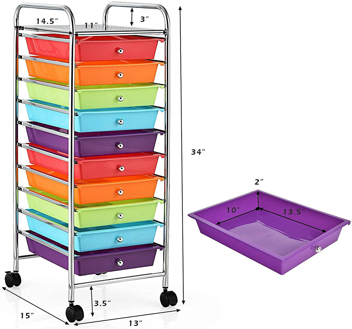 10 Drawer Rolling Storage Cart with Wheels Y584