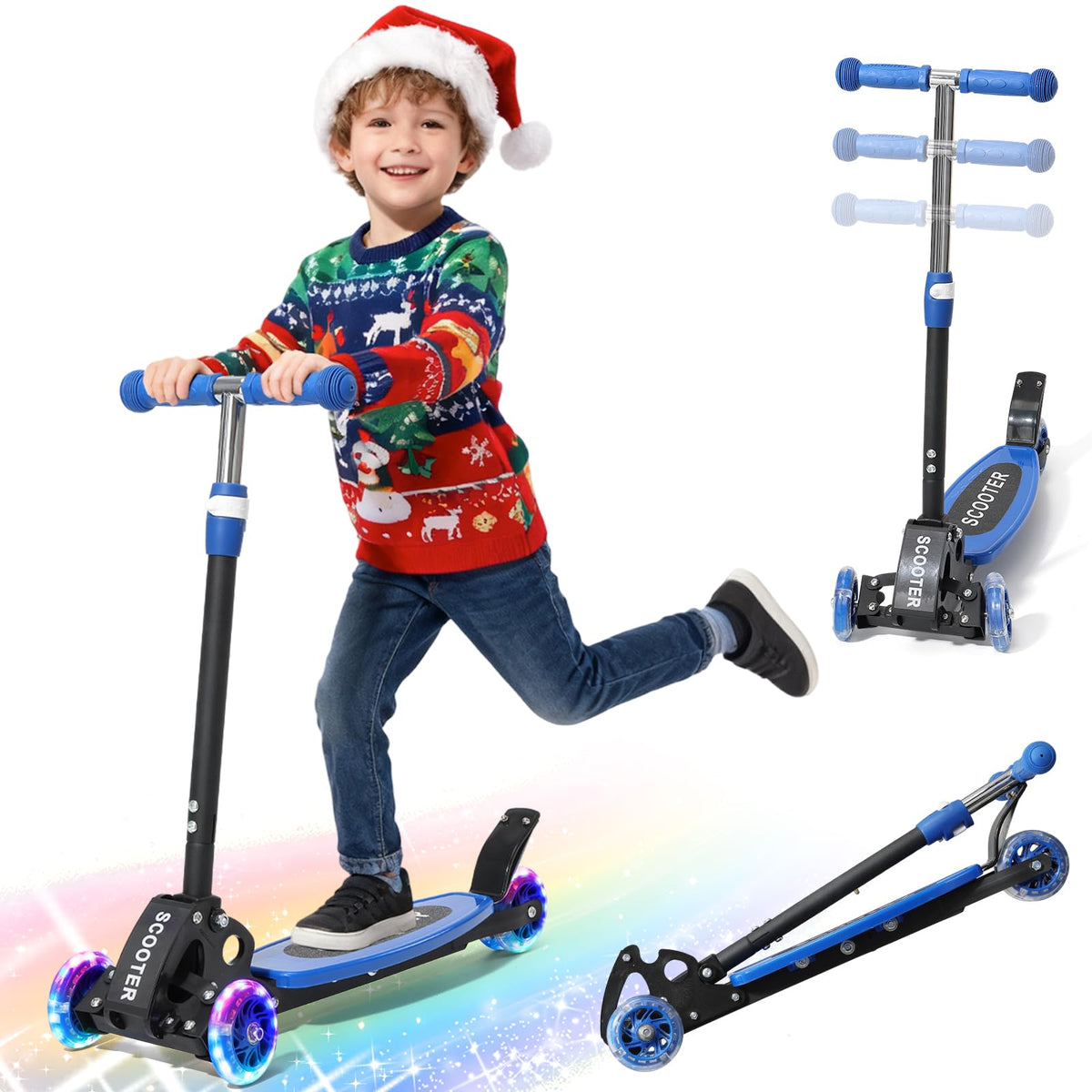Light up 3 Wheels Folding Kick Scooter with Adjustable Handlebar C4140